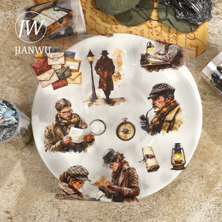 JIANWU 60mm * 200cm Vintage Thám Tử Nhân Vật Phong Cảnh Chất Liệu Cắt Kéo Thêu Sò PET Băng Sáng Tạo DIY Tạp Chí Văn Phòng Phẩm