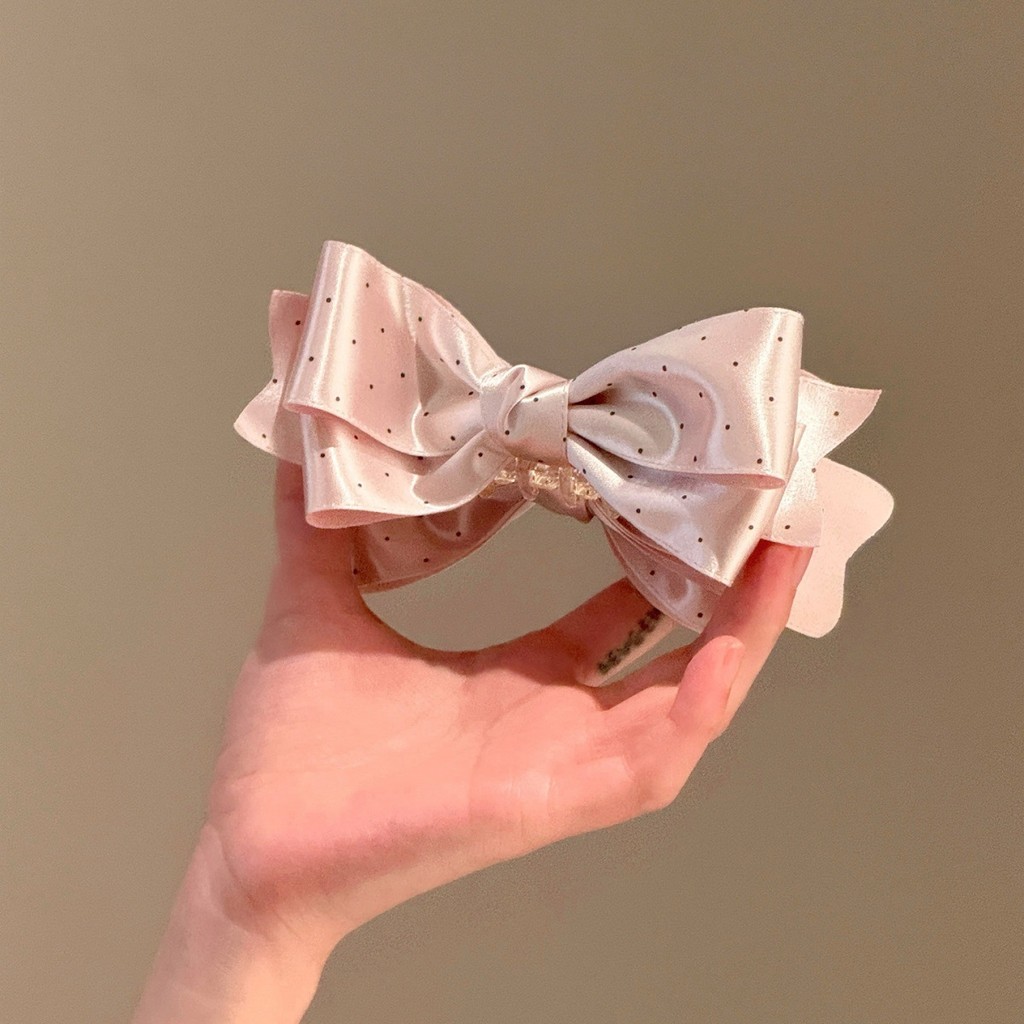 Satin Chấm Bi Thanh Lịch Nơ Chuối Kẹp Đuôi Ngựa Cao Cấp Kẹp
