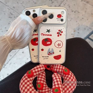 Ốp Điện Thoại Da Cà Chua Đỏ Hoạt Hình Dễ Thương Cho iPhone 17 16 15 14 13 12 11 Pro Max X Xr Xs Max