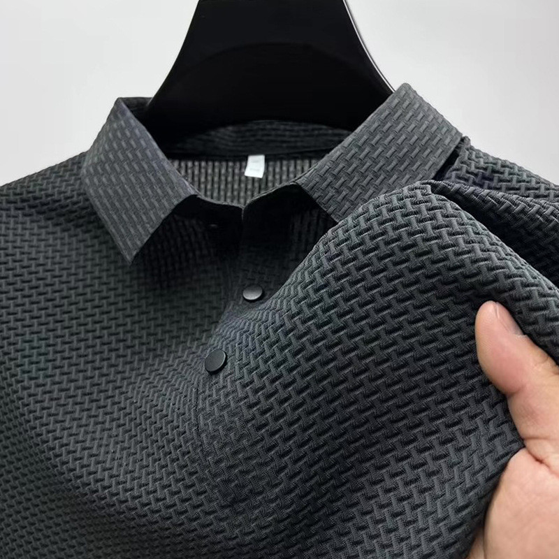 Áo sơ mi polo ngắn tay cao cấp cho nam, thiết kế thanh lịch phù hợp công sở với chất liệujacquard mịn