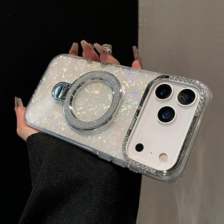 Sang Trọng Kim Cương Ống Kính Laser Người Yêu Trái Tim Vỏ Họa Tiết Lấp Lánh Điện Thoại Đứng Dành Cho iPhone 17Promax 16Promax 12 13 14 15 Pro Max Chống Sốc Acrylic Nữ Điện Thoại Di Động