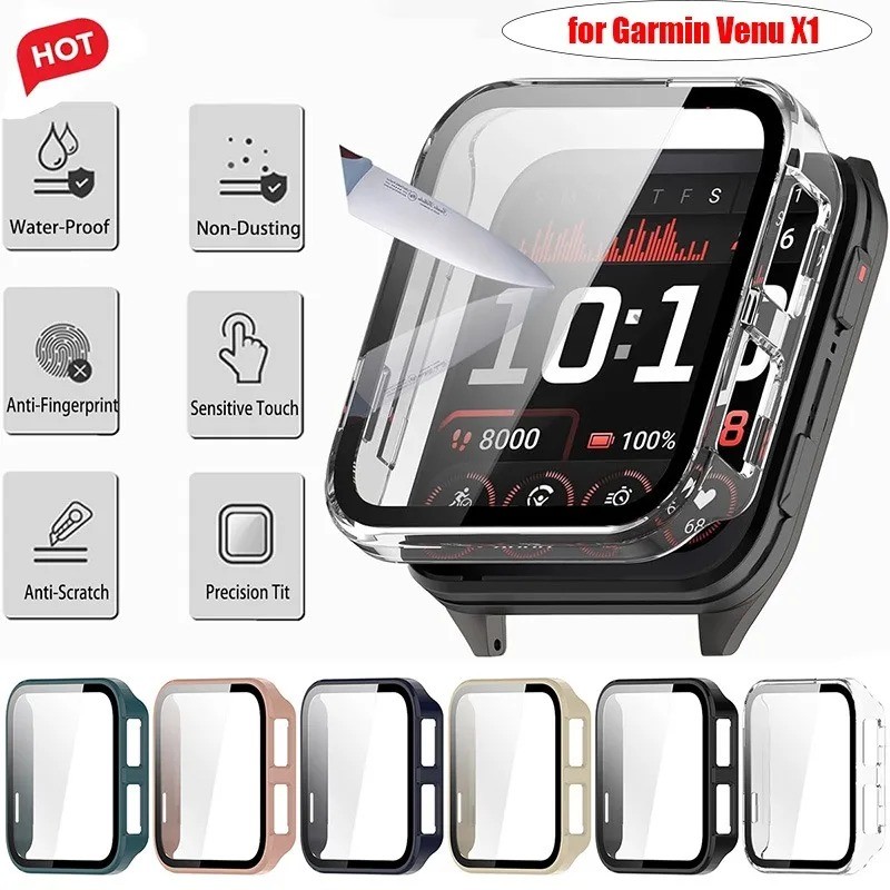 Vỏ bảo vệ chống sốc PC cho Garmin VenuX1 Kính cường lực + Vỏ PC cho đồng hồ thông minh Garmin Venu X1 Vỏ bảo vệ cứng Vỏ da
