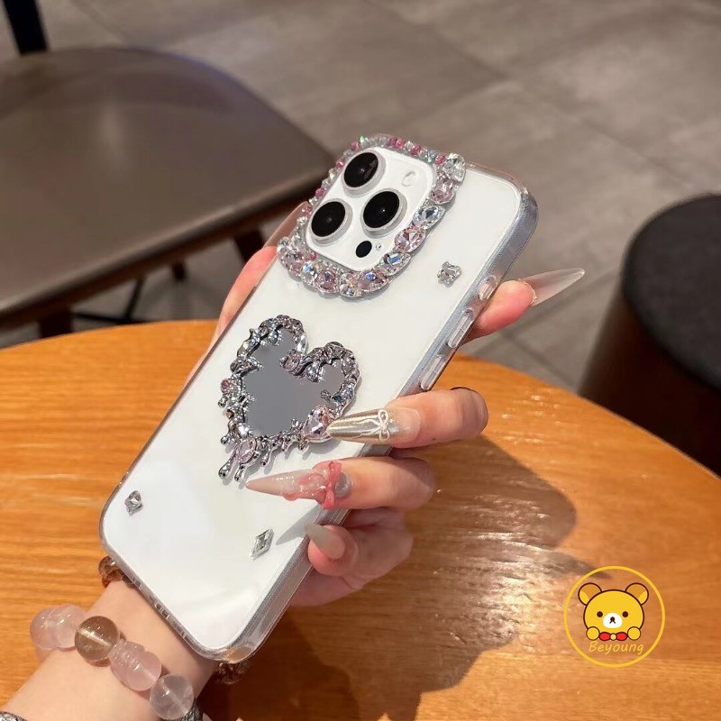 Ốp Gương Hình Trái Tim Cho Realme 9i 9 Pro Plus 8 Pro 8i 8S 7 Pro 8i 8S 7i Global 6 Pro 6S 5S 5i 5 Pro 3i 3 2 Pro 4G 5G Vỏ Kim Cương Dễ Thương Trong Suốt Vỏ Điện Thoại