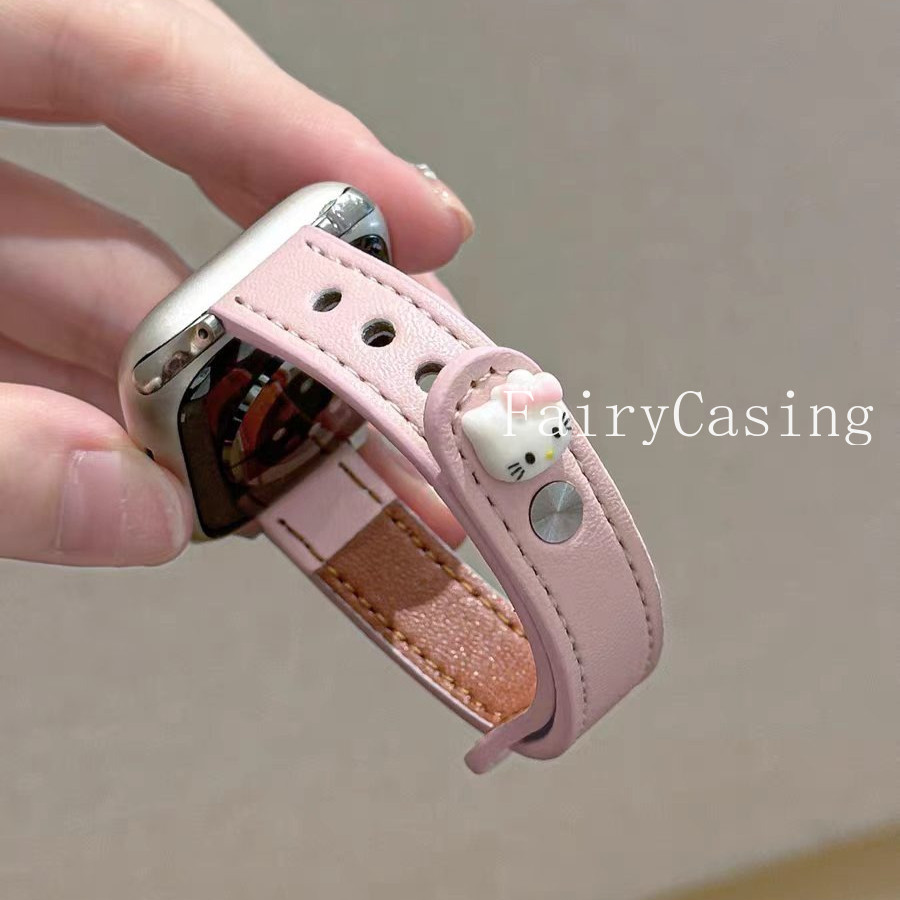Liên kết kim loại vòng da dễ thương cho Apple Watch Series Ultra 11 10 9 8 7 6 38mm 40mm 41mm 42mm 44mm 45mm 46mm Dây đeo
