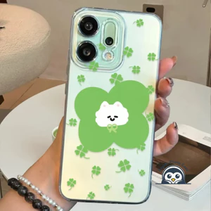 Ốp điện thoại Apple màu xanh lá cây hoạt hình dễ thương cho không có gì Điện thoại 3A Pro 3 2A 2 1 Meizu 22 21 Note 21 20 Pro Note 16 Pro Clover Vỏ chó mèo bốn lá Vỏ mềm trong suốt
