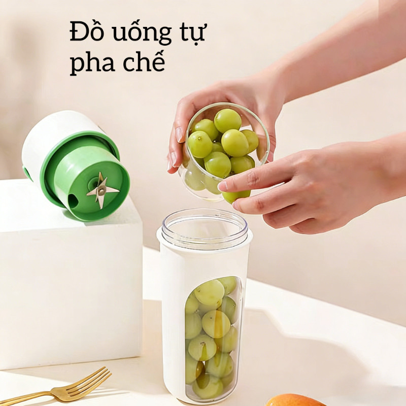 Máy Xay Sinh Tố Cầm Tay 480ML - 6 Lưỡi Dao Mạnh, Sạc USB, Có Ống Hút, Ép Nước Trái Cây Nhanh, Uống Trực Tiếp Tiện Lợi