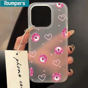 Ibumpers Vỏ Điện Thoại Hoạt Hình Gấu Lotso Màu Hồng Bảo Vệ Trong Suốt Mềm Cao Cấp Vỏ Chống Sốc Cho iPhone 11 12 13 14 15 16 17 Pro Max IP 7 8 Plus X XS XR