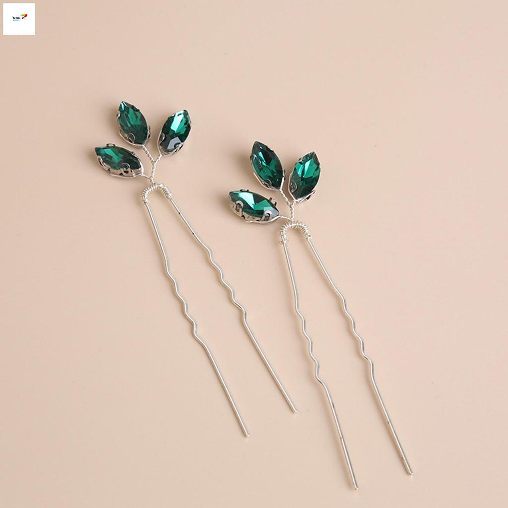 Kẹp tóc handmade hình chữ u màu xanh kim cương giả dành cho cô dâu và phù dâu