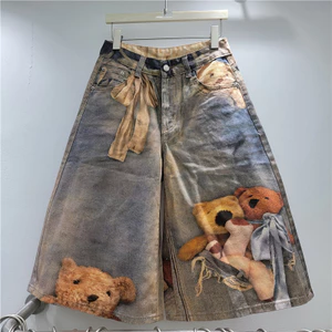 Quần Denim Nữ Họa Tiết Hoạt Hình, Ống Rộng Thoải Mái, Phù Hợp Mùa Hè 2026
