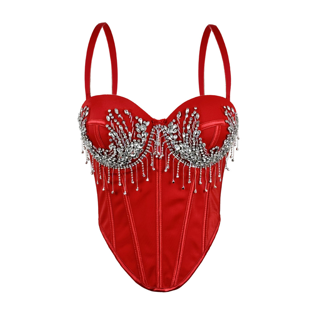 Dây xích xương cá corset kim cương nhấp nháy, slim-fit, handmade đính hạt - Phù hợp tập luyện và thời trang