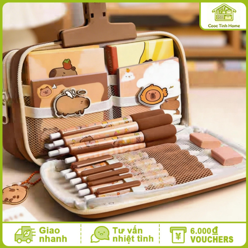 Túi Đựng Bút Capybara Dung Tích Lớn - Thiết Kế Dễ Thương Nhiều Ngăn, Vải Canvas Chống Nước Cao Cấp