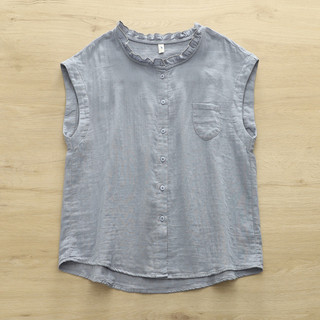 [Hàng có sẵn] Áo sơ mi nữ không tay, cổ rộng, chất liệu cotton, phù hợp mùa thu