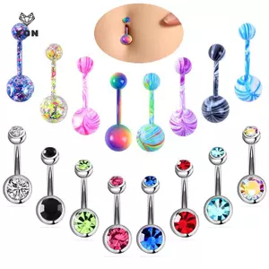 Bộ 16 Nhẫn Barbell Đá Pha Lệ Bóng cho Trang Sức Cơ Thể Mix Rốn