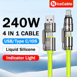 Cáp sạc siêu nhanh 240W USB / Type C Cáp sạc điện thoại 4 trong 1 Vỏ hợp kim kẽm Dây dữ liệu silicon lỏng cho ios / Android