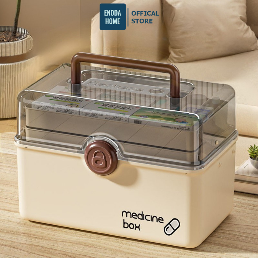 Hộp Đựng Thuốc Gia Đình ENODA HOME, Hộp Có Nắp Trong Suốt Thiết Kế 3 Tầng Đựng Thuốc Tiện Lợi Q081