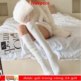 Tất NUSPACE cotton nguyên chất, bó sát màu trơn, thời trang giữ ấm chân mùa thu đông
