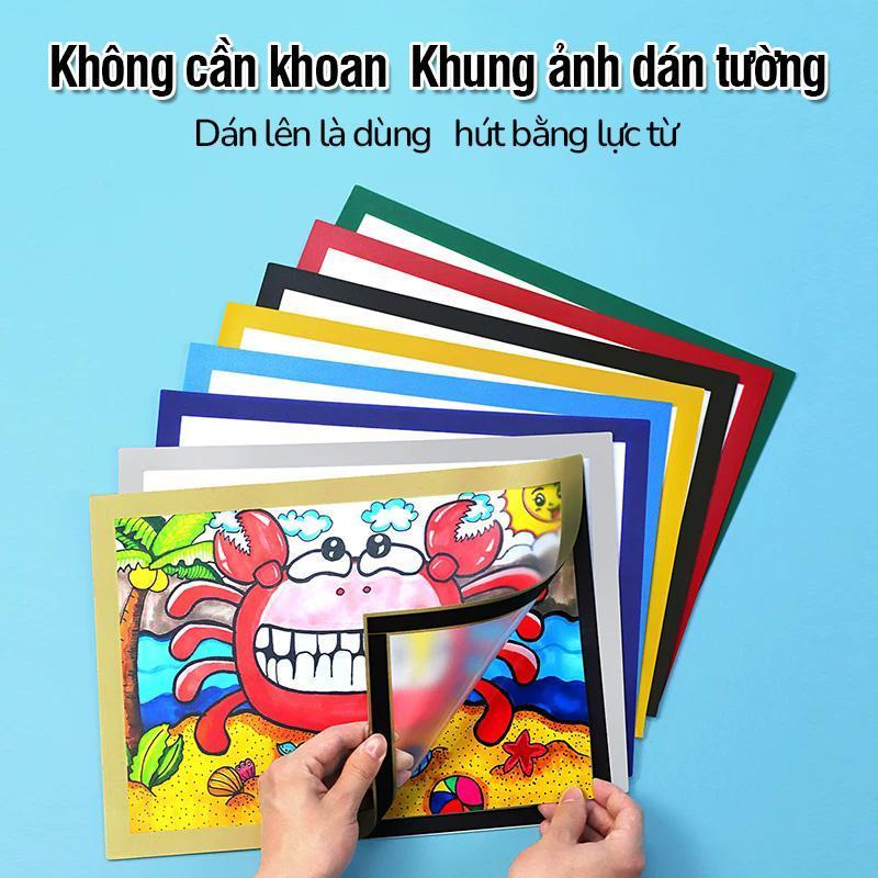 Khung ảnh nam châm trong suốt A4 hiện đại, trang trí không cần khoan, treo tác phẩm và tài liệu quan trọng