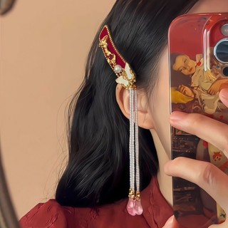 Kẹp Tóc Hình Bướm Đỏ Ngọc Trai - Phong Cách Dân Tộc Mới