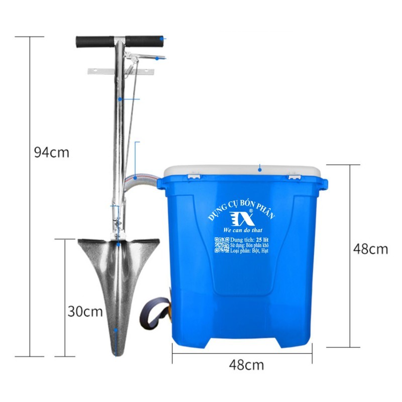 Xẻng Bón Phân Đeo Vai 25L TMP-03 - Dụng Cụ Rải Phân Cơ Học Năng Suất 2Ha/Ngày (Tháp Xanh) Dụng Cụ Bón Phân Đeo Lưng,