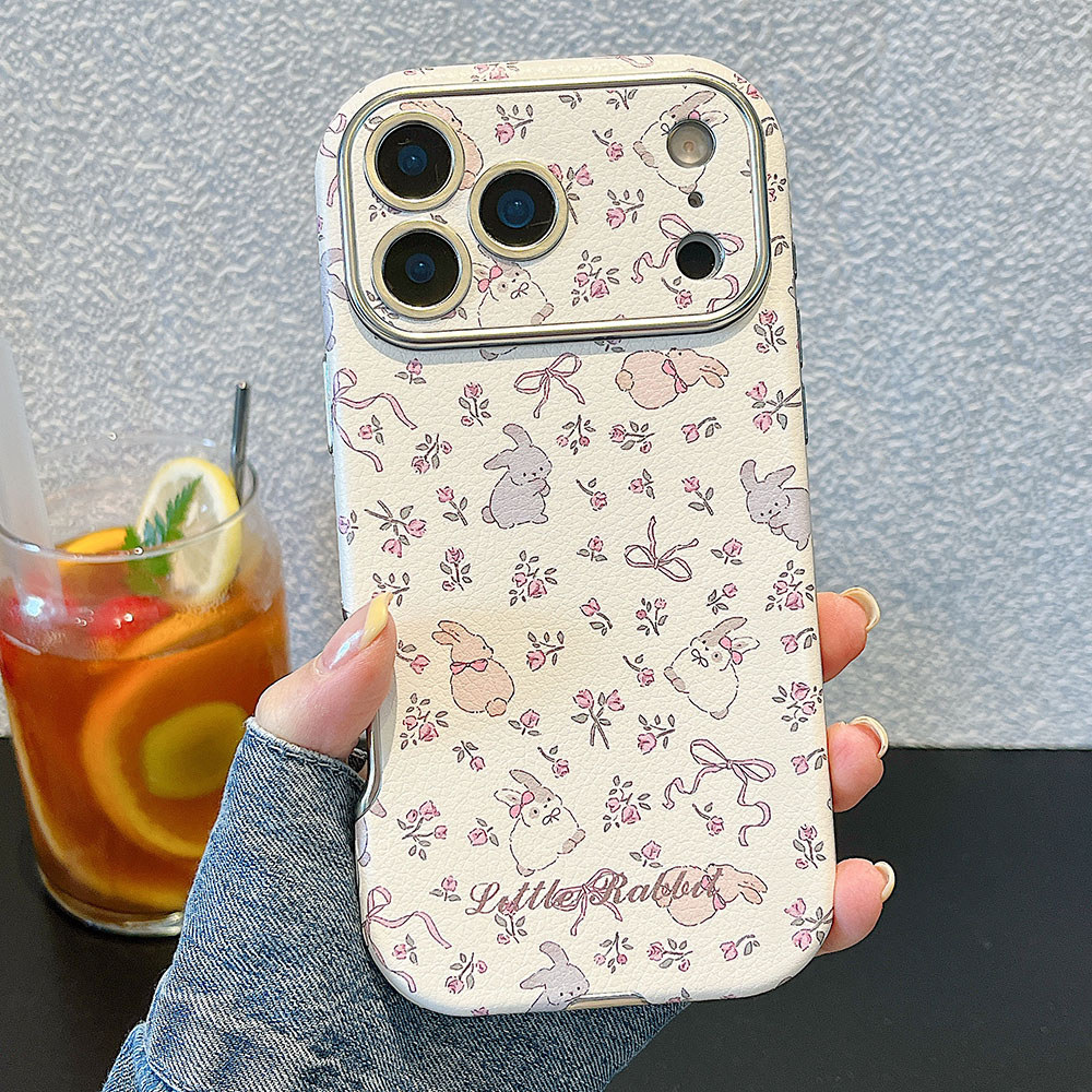 Ốp điện thoại da cửa sổ búp bê thỏ 3D cho iPhone 17 Pro Max 16 15 14 13 Vỏ bảo vệ chống sốc