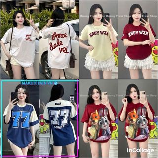 Bộ sưu tập Áo Phông Rộng Tay Lỡ Chất Liệu Su   size 38-56kg mặc thoải mái de la viee-Thu Ba