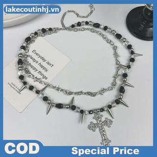 Vòng cổ nữ phong cách Gothic tốipunk vintage với hạt gai đinh tán, thiết kế hai lớp
