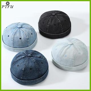 PTFU Thời Trang Denim Docker Vành Mũ Màu Trơn Thủy Thủ Beanie Mũ Nam Nữ Có Thể Điều Chỉnh Bố Nón Mới