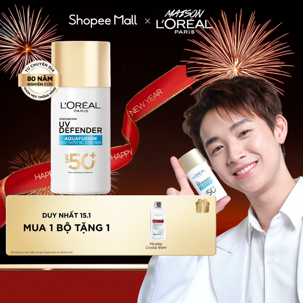 [CHỐNG NẮNG WATERGEL MỚI] Chống Nắng Phổ Rộng Thoáng Da, Kháng Mọi Tác Động UV Defender SPF 50+ PA++++ Loreal Paris 50ml