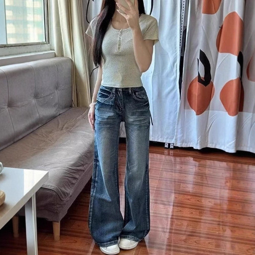 Quần Jean Retro Ống Rộng Cao Cấp, Thích Hợp Hàng Ngày