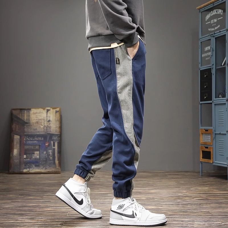 Mùa Thu Gấu Thêu Màu Sắc Tương Phản Khâu Quần Legging Nam Rời Phù Hợp Với Quần Lót Hợp Thời Trang Hậu Cung Nhật Bản Trou