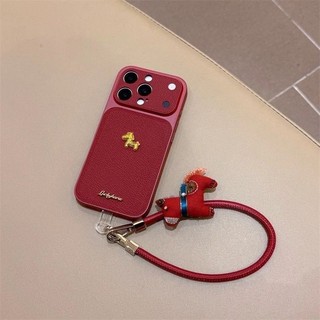 Năm Mới Họa Tiết Da Lê Màu Đỏ Nhỏ Ngựa Vàng Điện Thoại Di Động Cho iPhone17 16 15 14 13 Pro Max Chống Sốc Bảo Vệ Camera Chống Rơi Ốp Lưng Cứng