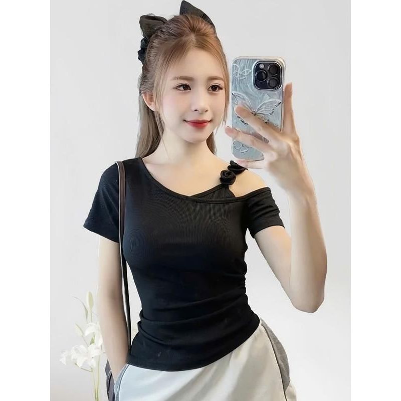 Áo Thun Nữ Cổ Tròn Thiết Kế Dây Hoa Chất Thun Gân Tăm Lạnh Co Giãn Bigsize 40-85kg ESHOP MS572