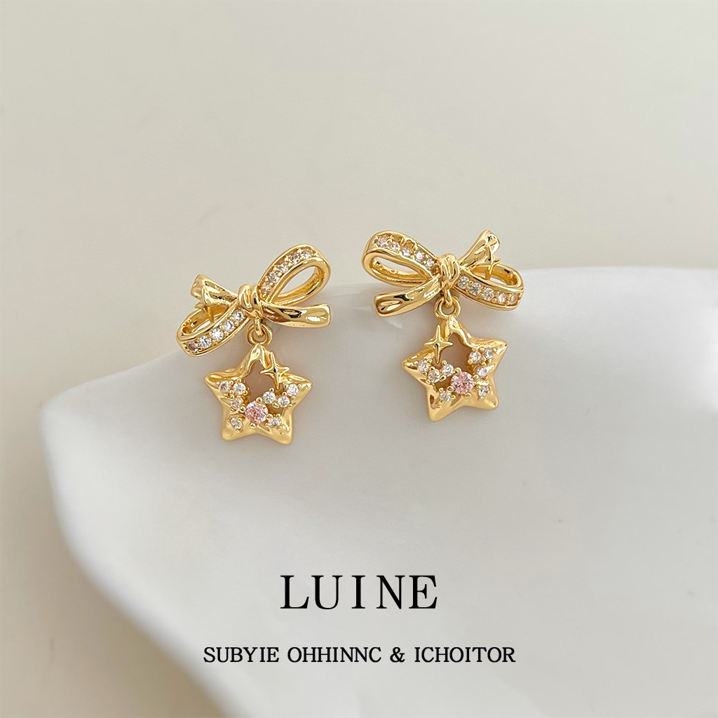 Bông tai kim bạc Meteor Bow Zircon 925 dành cho nữ Thiết kế Niche