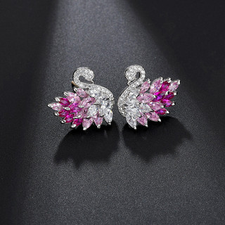 Bông tai nữ phong cách châu Âu mới nhất với đá corundum chuyển màu hồng zircon dạng bông thiên nga