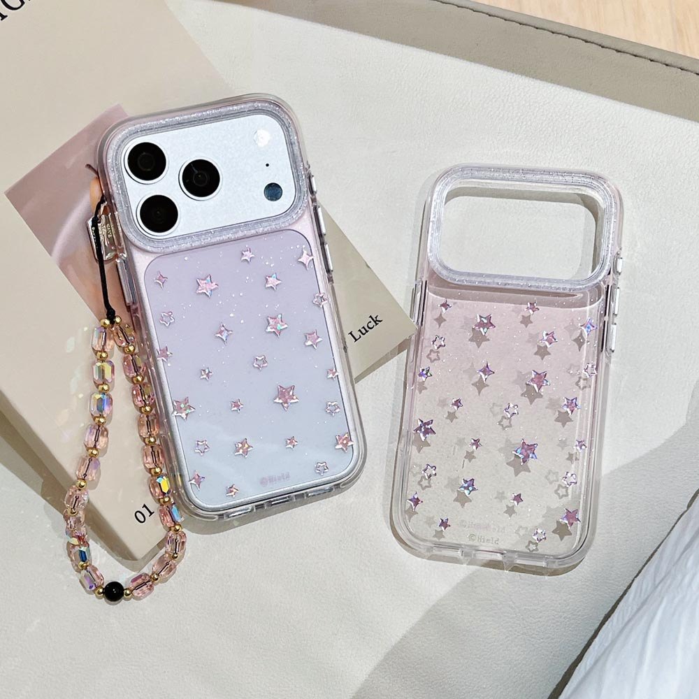 Ốp lưng cứng trong suốt Tương thích với iPhone 13 14 14Pro 14ProMax 15 15Pro 15ProMax 16 16Pro 16ProMax 17 17Pro 17ProMax Vỏ họa tiết ngôi sao màu hồng
