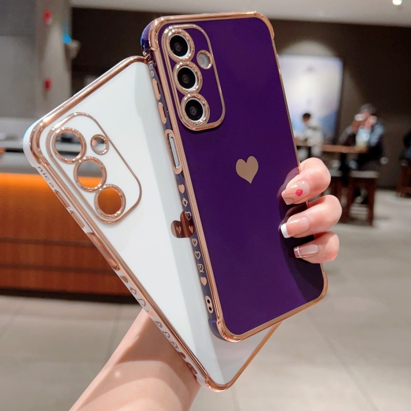 Ốp điện thoại TPU mềm mạ bên trái tim tình yêu sang trọng cho Samsung Galaxy A57 A37 A56 A36 A27 A26 A25 A24 A17 A16 A15 A14 A55 A35 Vỏ điện thoại chống sốc