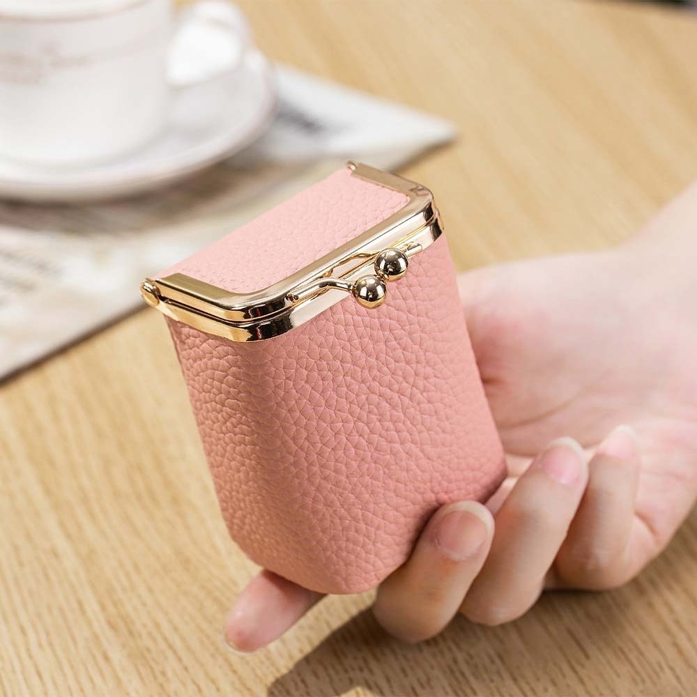 Túi đựng đồ trang sức bằng da GOJO, Tinh tế có gương Kiss Lock Ví đựng tiền xu, Mua sắm Túi đựng đồ nhỏ cầm tay cổ điển đơn giản dành cho nữ