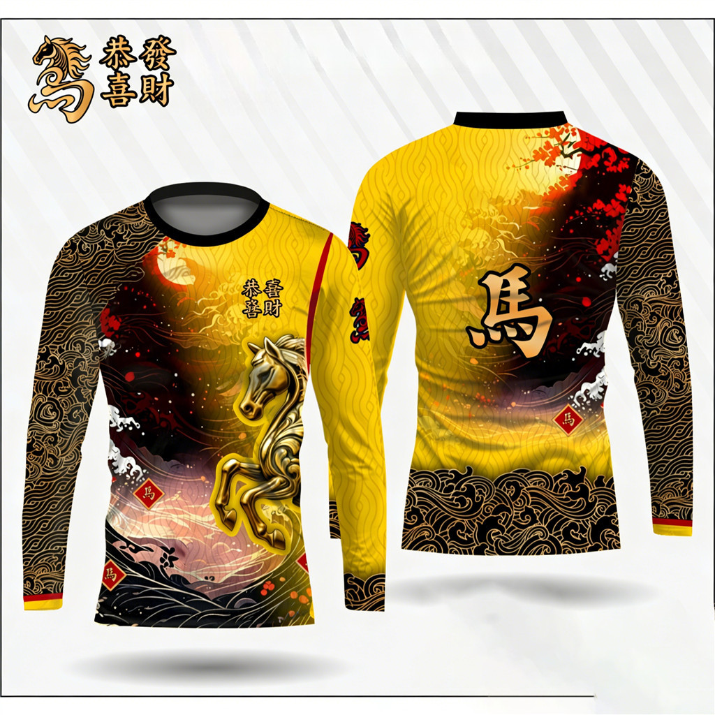Áo thun dài tay in hình 3D con ngựa - Thời trang Tết Nguyên Đán dành cho nam