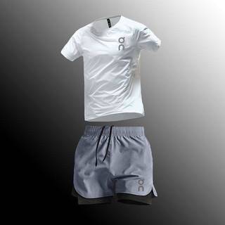 Exercise Running Outfit Summer Breathable Quick-Drying Men's and Women's Marathon Fitness round Neck Short Sleeve Track and Field Training Shorts r4Hu
