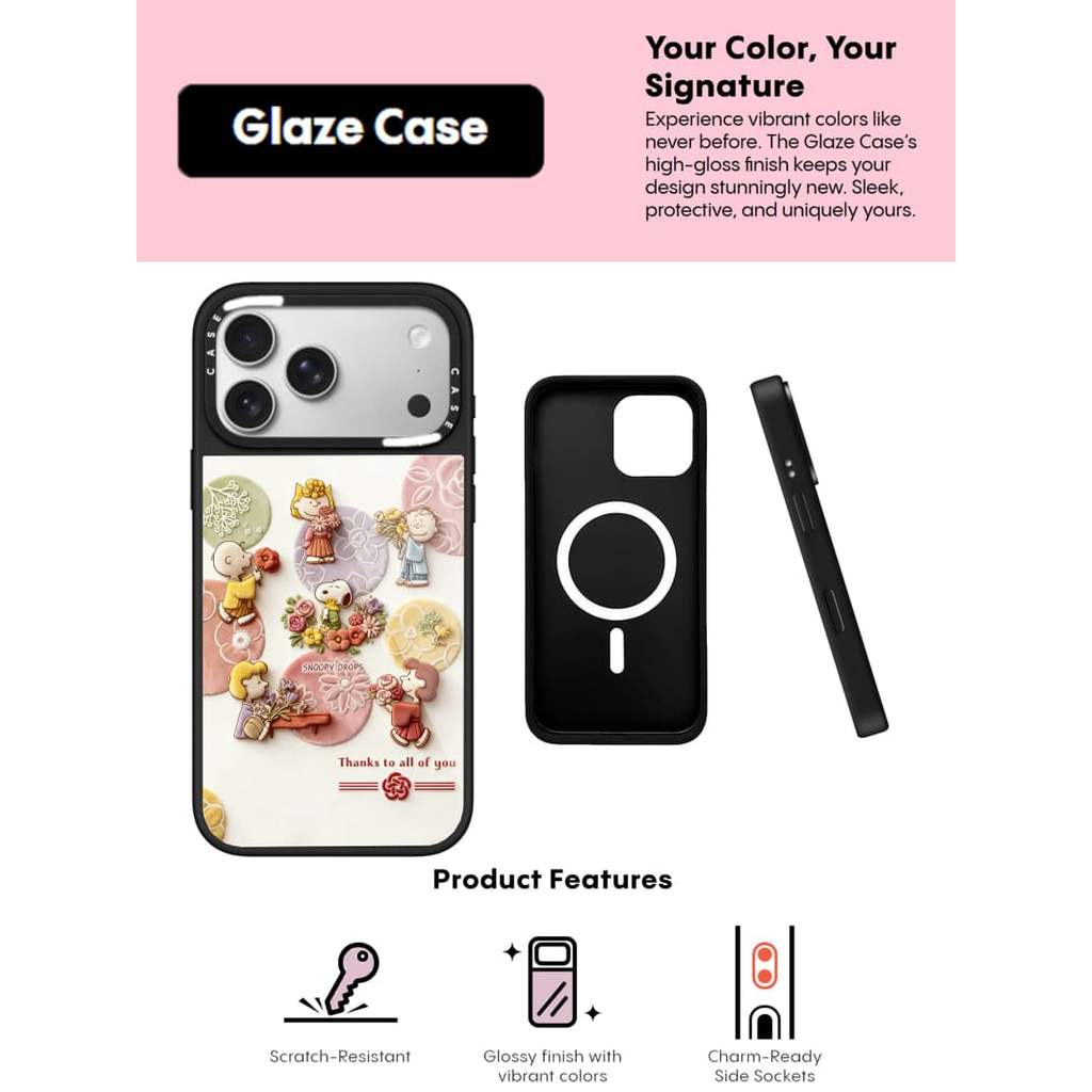 CASECASE X Snoopy Drops Case Chống Trầy Xước Từ Hút Kính Cho IPhone 17 Air 16 15 14 Pro Max Plus Ốp Lưng Cứng Có Hộp Khắc Logo