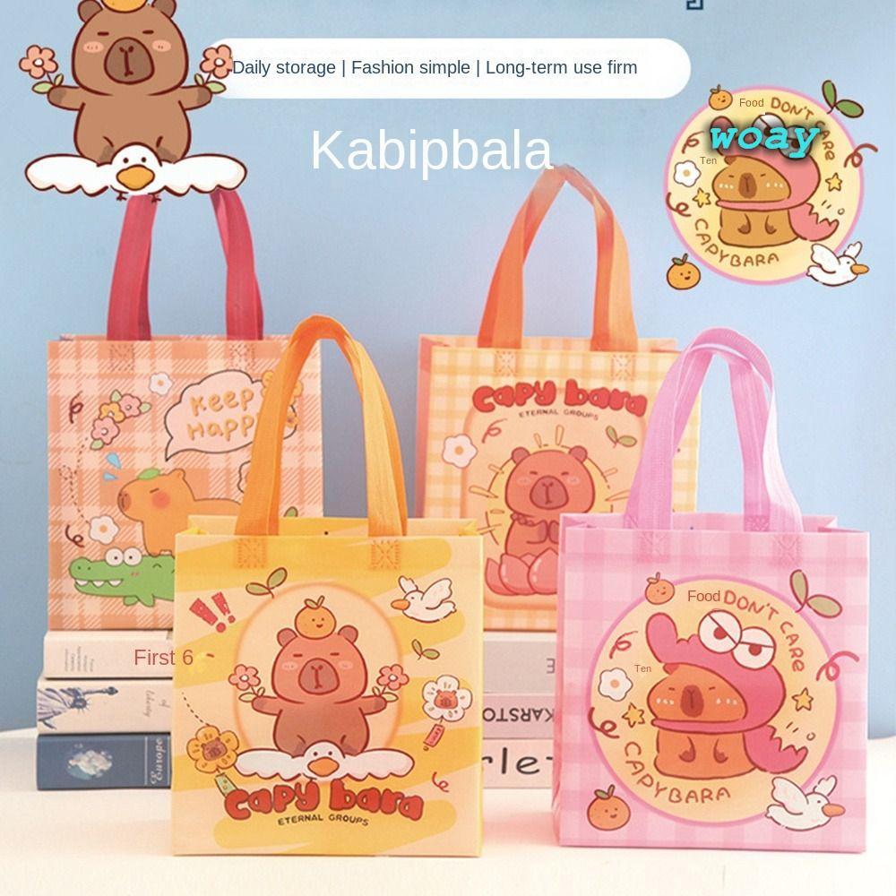 Túi quà tặng kẹo WOAY, Túi Tote Capybara di động hoạt hình, Túi mua sắm vải không dệt có thể gập lại dễ thương