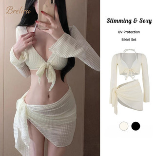 『 Brelira 』 Giảm Béo Gợi Cảm Chống Tia UV Dài Tay Thoáng Khí Vải Vách Ngăn Bikini Bộ 3 Miếng Cho Đi Biển Khu Nghỉ Dưỡng Nữ Đồ Bơi