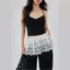 SHUPUN Ren Mini Váy, Thêu Hoa Nhìn Xuyên Qua Ren Xù Váy, Bông Tai Kẹp Y2K Dạo Phố Xếp Ly Váy Quần Jean Trang Trí
