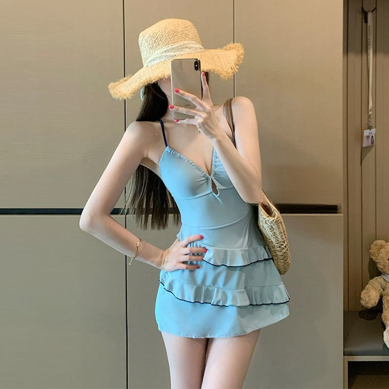 Váy một mảnh phong cách cổ chữ V, đồ bơi ngọt ngào dành cho nữ