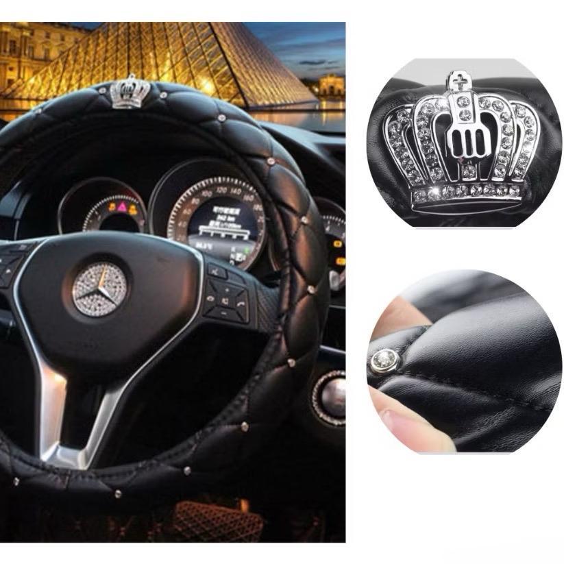 Bọc vô lăng da cao cấp vương miện đính đá size 38 cho ô tô 4-5-7-16 chỗ