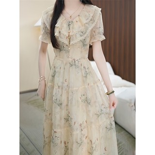 Đầm Hoa Vintage Cổ Bèo – Váy Midi Nữ Tính Thanh Lịch Hàn Quốc,quyến rũ,duyên dáng