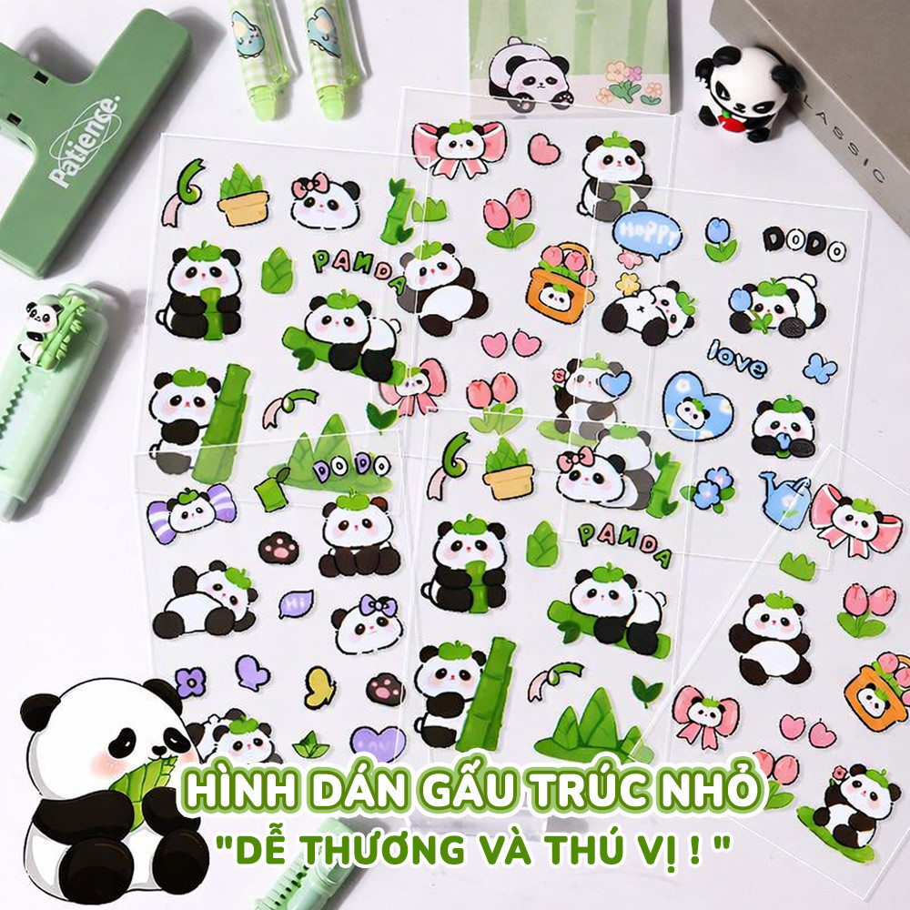 Sticker gấu trúc mini 10 miếng trong suốt, hình dán cute trang trí sổ tay học tập và đồ thủ công sáng tạo