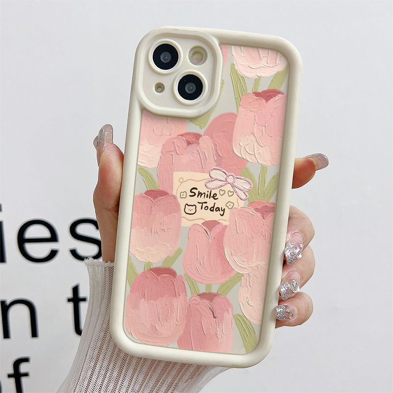 Ốp Lưng Cho OPPO A6 A5X A3 A95 A74 A60 A58 A57 A54 A53 A52 A38 A18 A17 A16 A15 F11 F9 Pro Reno 14 13 12 11 10 7Z 8Z 6Z Thiết Kế Mắt Thiên Thần Chống Rơi Họa Tiết Hoa Tulip Hồng JGS133