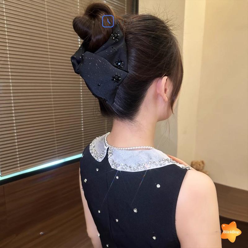 Kẹp tóc nữ thanh lịch với kim cương giả và nơ ngọc trai - Trang sức tóc thời trang