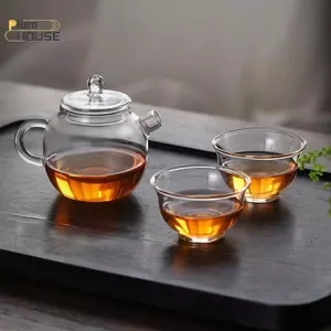PlumHOUSE 150ml / 5oz Mini Thủy Tinh Trong Suốt Ấm Trà Borosilicate Cao Cho Đồ Uống Nóng Ấm Trà Cho Một Người Sử Dụng Trà Kung Fu Cho Văn Phòng Tại Nhà Cafe VN